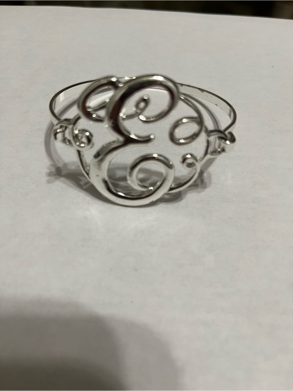 Silver Script Initial Cuff Bracelet - Silver